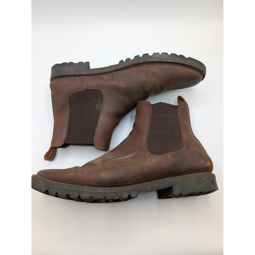 Patina Brown Leather Chelsea Boots Mens 12 Lug Sole Distressed Ankle Boots